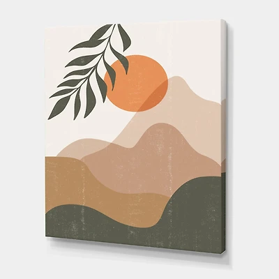 Designart - Abstract Red Moon In Earth Toned Mountains I