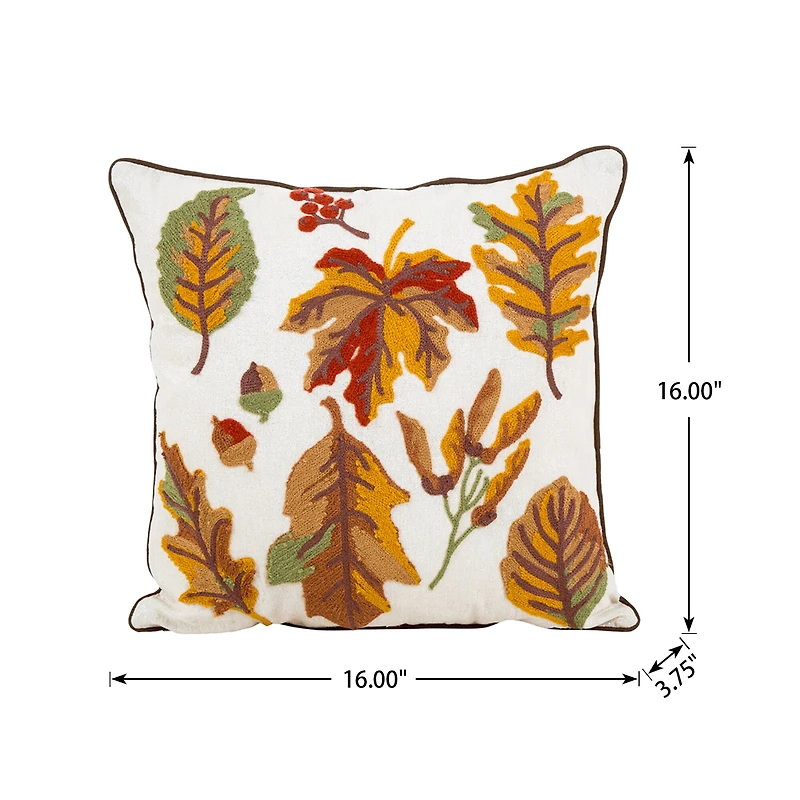 Glitzhome® Embroidered Fall Leaves Pillow