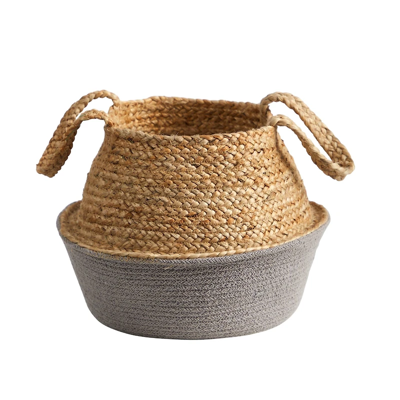 12" Boho Chic Handmade Cotton & Jute Woven Basket Planter