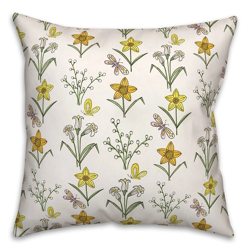 18" White Spring Pattern Indoor/Outdoor Pillow