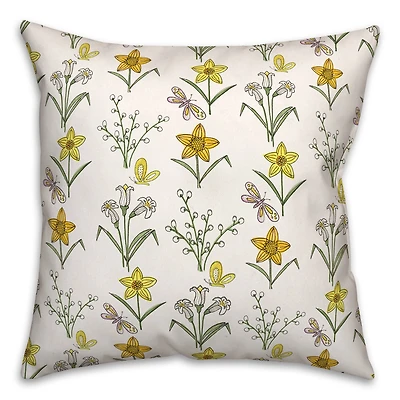 18" White Spring Pattern Indoor/Outdoor Pillow