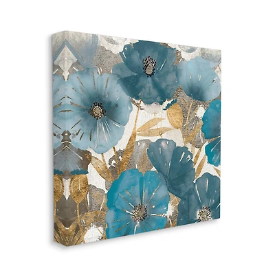 Stupell Industries Elegant Blue Florals Abstract Glam Flowers Canvas Wall Art