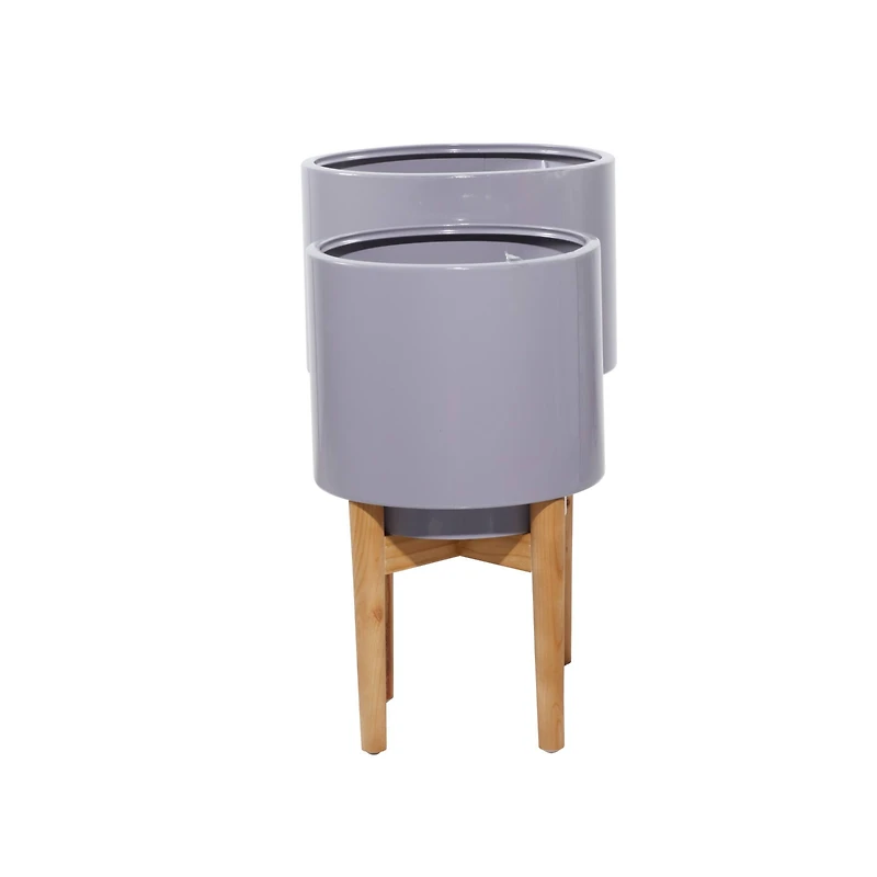 Gray Iron Contemporary Planter with Natural Legs Set