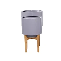 Gray Iron Contemporary Planter with Natural Legs Set