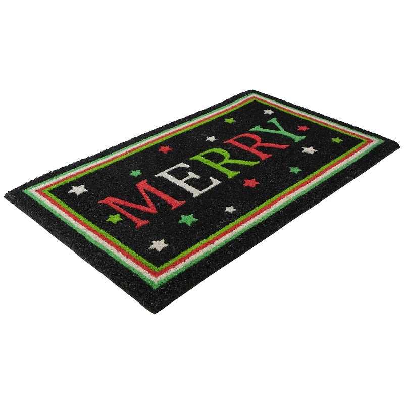30" Black Coir Merry Christmas Doormat