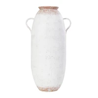 2ft. White Metal Antique Style Vase with Terra Cotta Accents & Handles