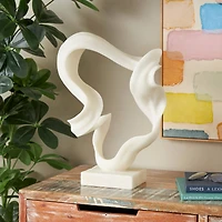 19.5" White Abstract Twisted Wave Polystone Sculpture with Elevated Base
