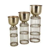 Gold Metal Textured Rounded Dome Planter & Pedestal Base Set