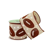 2.5" x 6.6yd. Natural Football Wired Faux Linen Ribbon by Celebrate It™ Tailgate