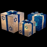 White & Blue Lighted Hanukkah Gift Box Decoration Set
