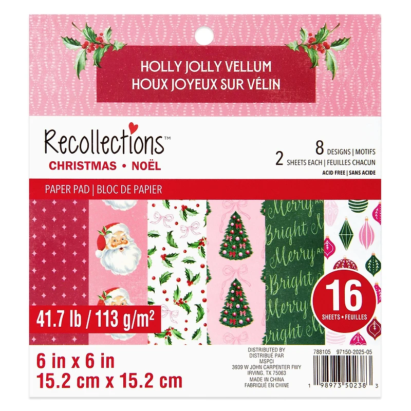 6" x 6" Holly Jolly Vellum Paper Pad, 16 Sheets by Recollections™