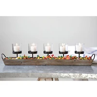 Hello Honey® 5 Metal Votive Candle Holders in Rectangle Wood Tray