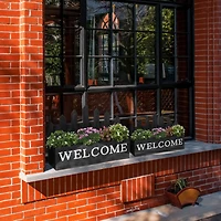 Glitzhome® Black Wood WELCOME Fence-Inspired Planter Stand Set