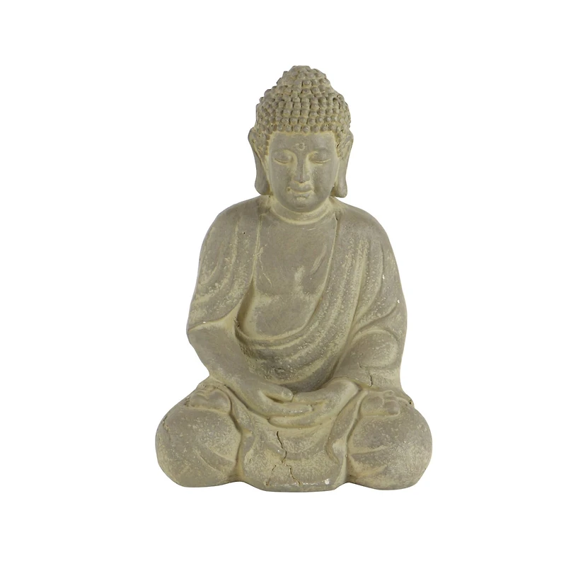 12" Tan Bohemian Ceramic Buddha Sculpture