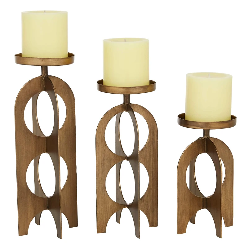 Gold Metal Contemporary Candle Holder Set