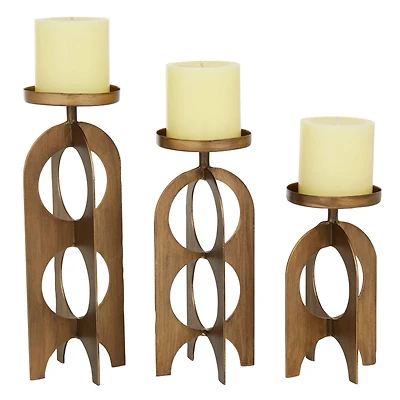 Gold Metal Contemporary Candle Holder Set
