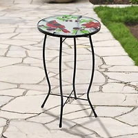 19" Red Cardinal & Pinecone Glass Patio Side Table