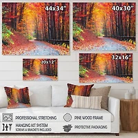 Designart "Road in Beautiful Autumn Forest" Modern Forest Canvas Art