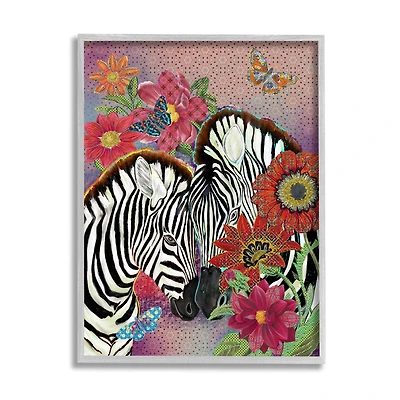 Stupell Industries Loving Zebra Pair over Pink Arabesque Pattern in Gray Frame Wall Art