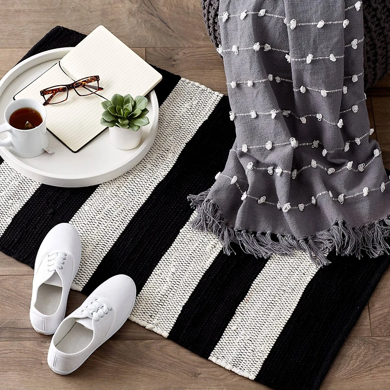 DII® Black & White Stripe Rag Rug, 2ft. x 3ft.