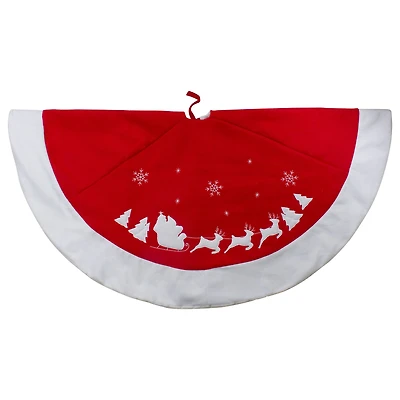 48" Red Sleigh & Reindeer Embroidered Christmas Tree Skirt