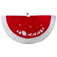 48" Red Sleigh & Reindeer Embroidered Christmas Tree Skirt