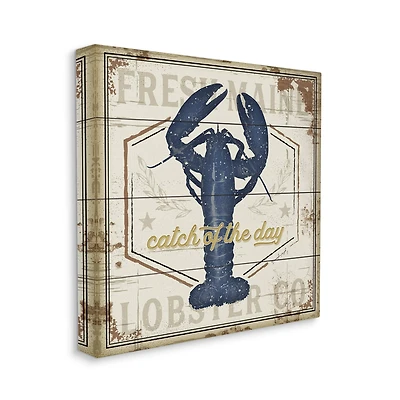 Stupell Industries Catch of the Day Vintage Blue Lobster Plank Pattern Canvas Wall Art