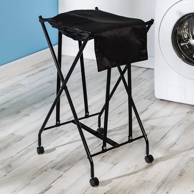 Honey Can Do Black Single Bounce Back Hamper with Wheels and Lid