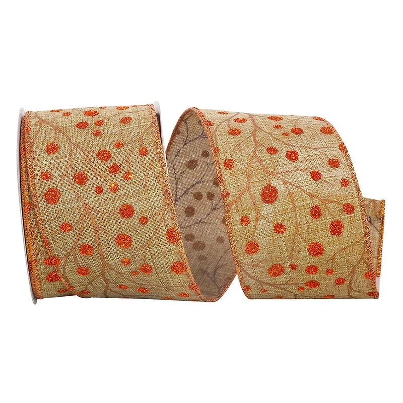 Reliant 2.5" x 10yd. Faux Linen Wired Natural Berries Ribbon