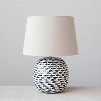 Hello Honey® 21.5" Blue and White Coastal Capiz and Bamboo Table Lamp Set with Fish Design