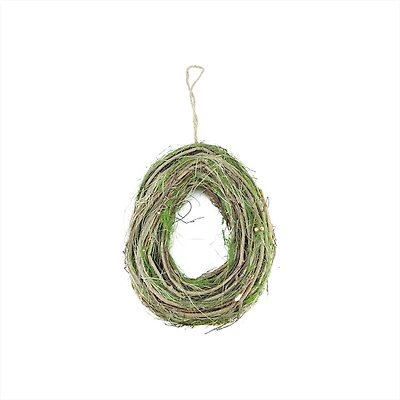 11" Brown Grapevine Twig & Green Moss Egg Shaped Spring Wreath