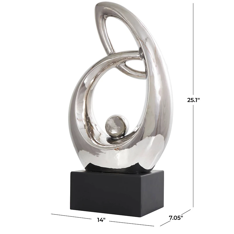 25" Silver Abstract Looped Ceramic Sculpture