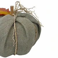 7" Green Burlap Autumn Harvest Tabletop Pumpkin