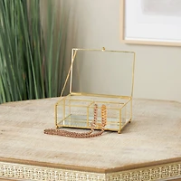 7" x 5" x 3" Clear & Gold 3-Slot Glass & Metal Jewelry Box with Chain Accent
