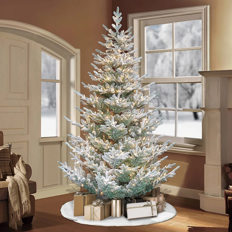 7.5ft. Pre-Lit Flocked Hillside Spruce Artificial Christmas Tree, Clear Lights