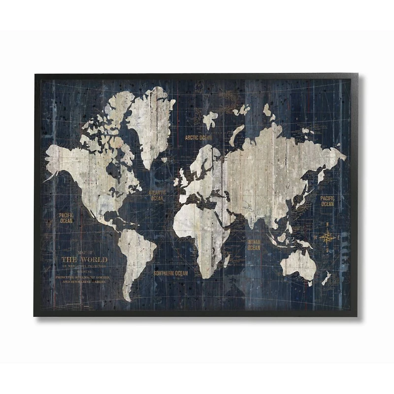 Stupell Industries Distressed Antique World Map Rustic Aesthetic Framed Wall Art