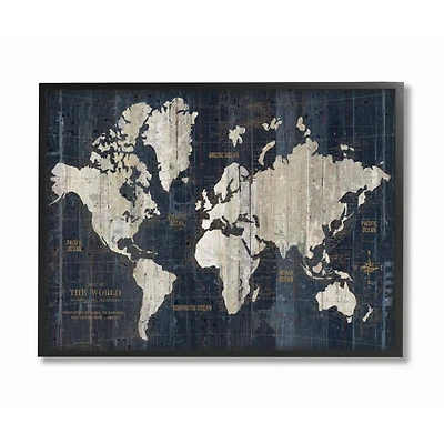 Stupell Industries Distressed Antique World Map Rustic Aesthetic Framed Wall Art