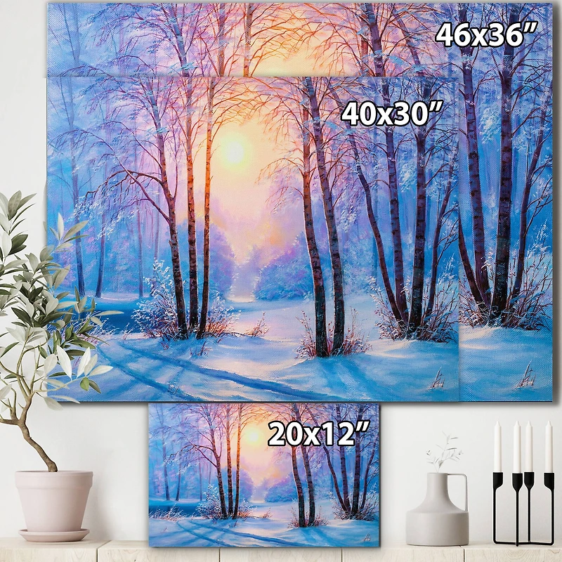 Designart - Warm Sunshine Reflection Over Winter Forest River III