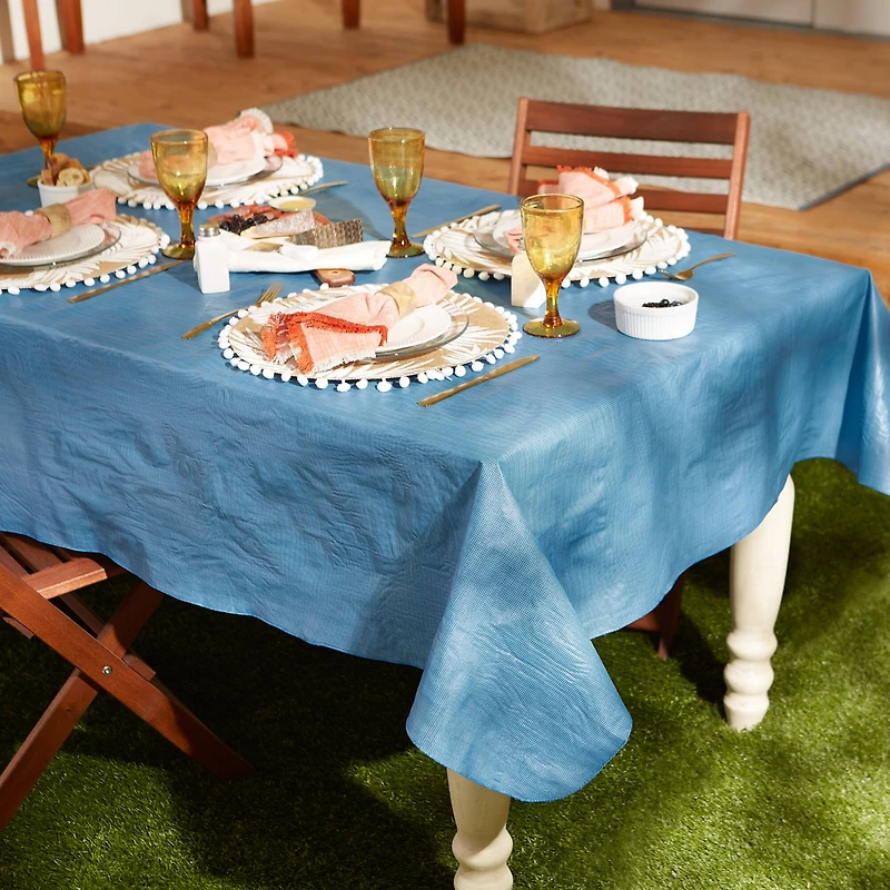 Solid Blue Vinyl Tablecloth 60" x 102"