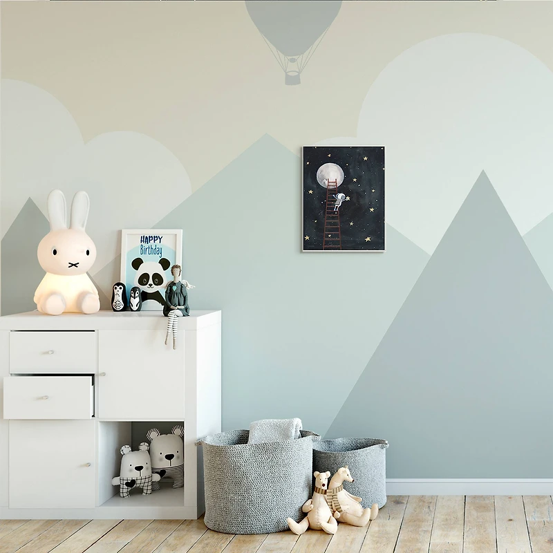 Stupell Industries Astronaut Hanging Stars Outer Space Ladder to Moon Wood Wall Plaque