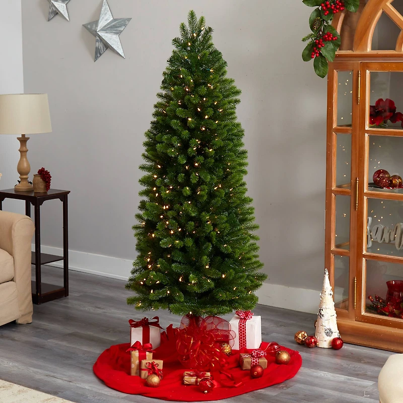 6ft. Pre-Lit Slim Virginia Spruce Artificial Christmas Tree, Warm White LED Lights