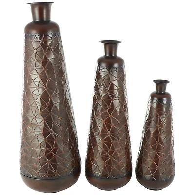 Dark Brown Hammered Texture Metal Vase Set