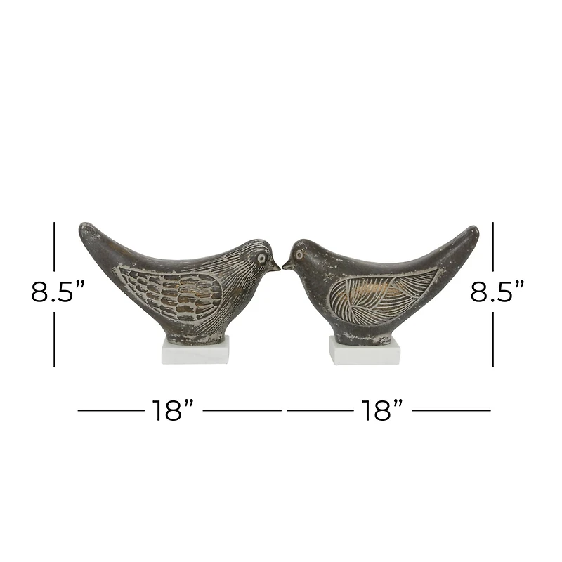 Set of 2 Brown Ceramic Coastal Bird Sculpture, 16.75", 18.25"