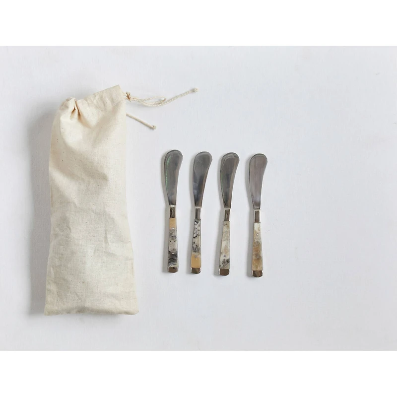 Hello Honey® Stainless Steel Canape Knives with Horn Handles, 4ct.