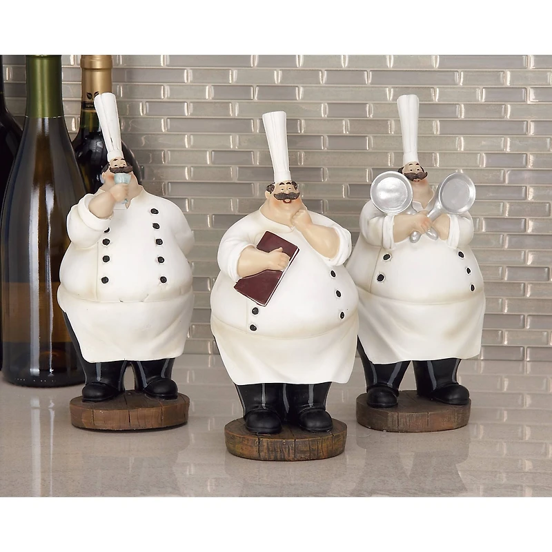 10" White Polystone Traditional Chef Sculpture, 3ct.