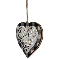 4.25" Black and White Buffalo Plaid Heart with Reindeer Christmas Ornament