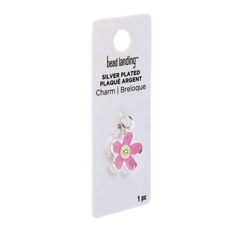 Silver Plated Pink Flower Charm by Bead Landing™