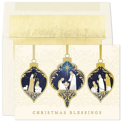 JAM Paper 5" x 7" Gold Christmas Blessings Ornaments Cards & Envelopes Set, 18ct.