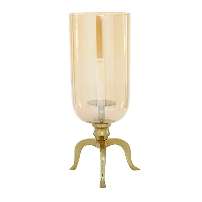 19" Gold Aluminum & Glass Traditional Candlestick Holder