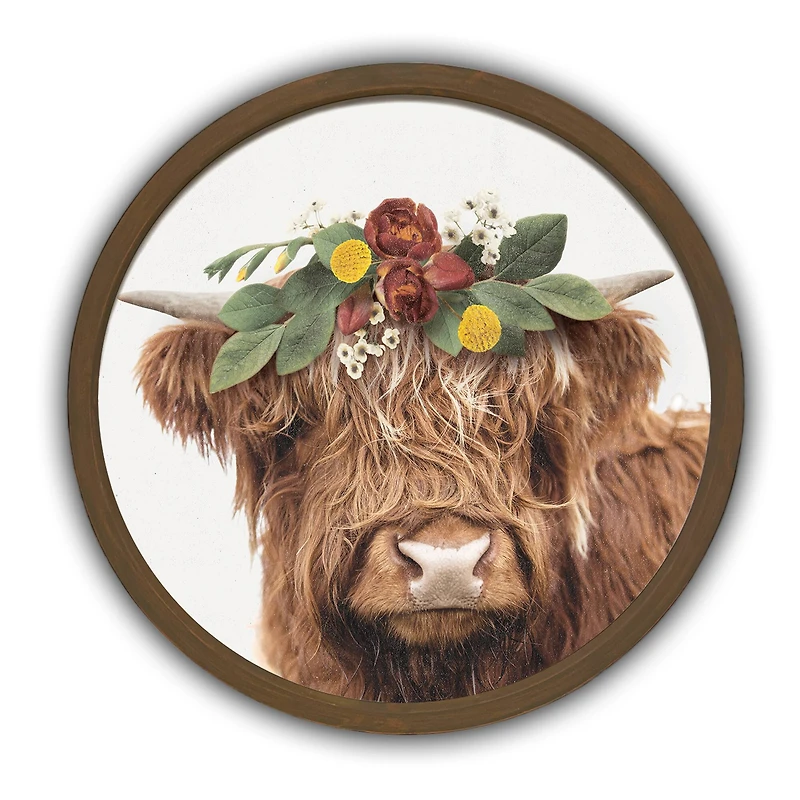 Highland Floral Crown Round Brown Framed Print